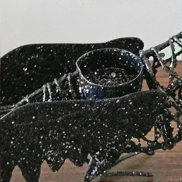 Pier 1 Metal Black Sparkly Raven Candle Holder and Box of Small Pumpkins - Picture 3 of 7